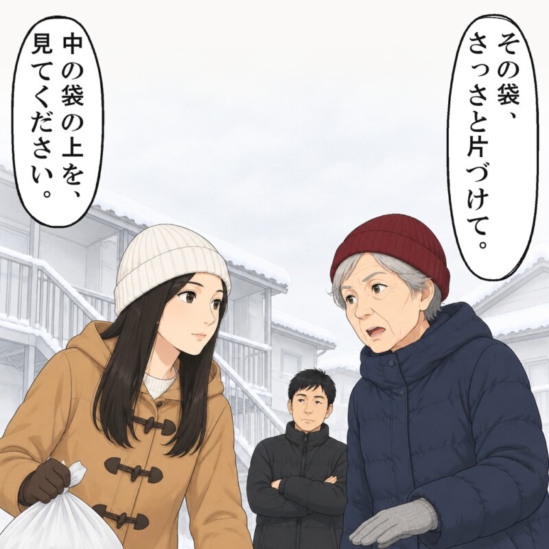 燃えないゴミを片づけろと言われ、私は袋の上を見てほしいと頼みました