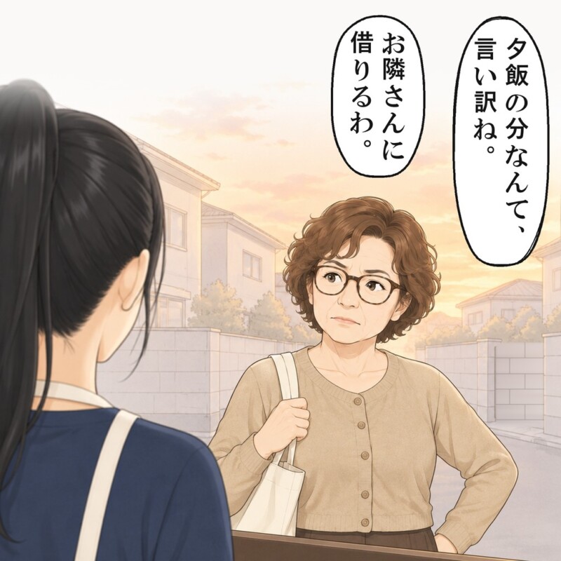 夕飯の分しかないと断ると、近所の奥さんは言い訳だと言いました