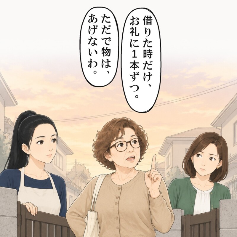 近所の奥さんは、借りた時だけお礼に1本ずつ置いていると言いました