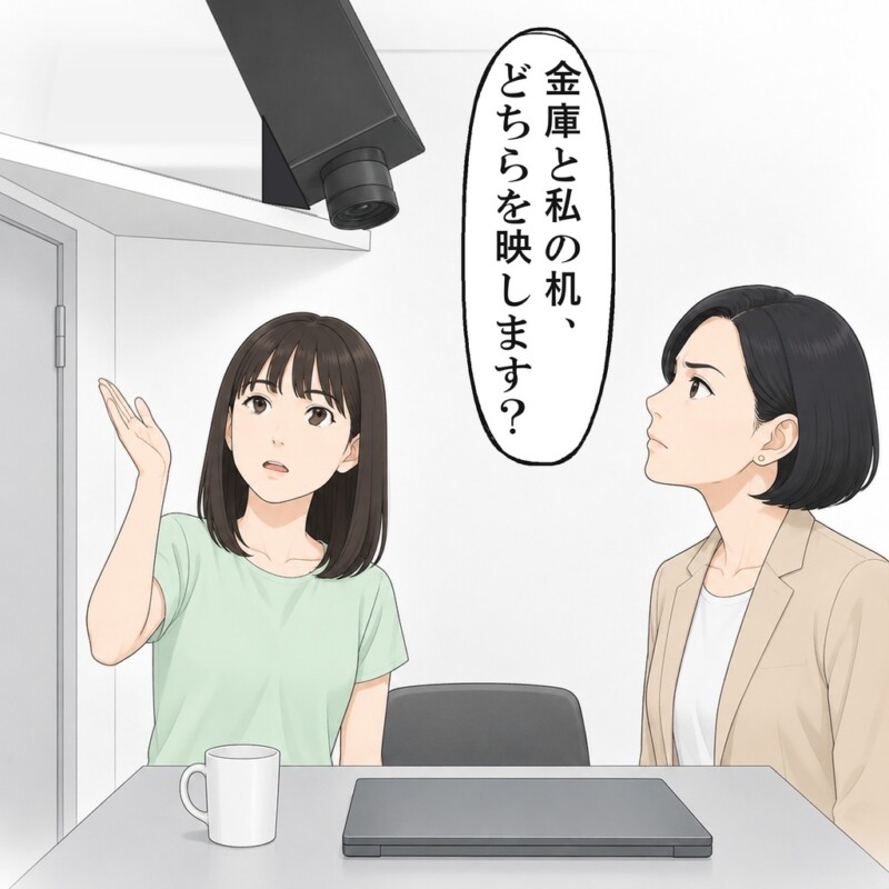 レンズは金庫でなく、真下の私の机へ傾いていました