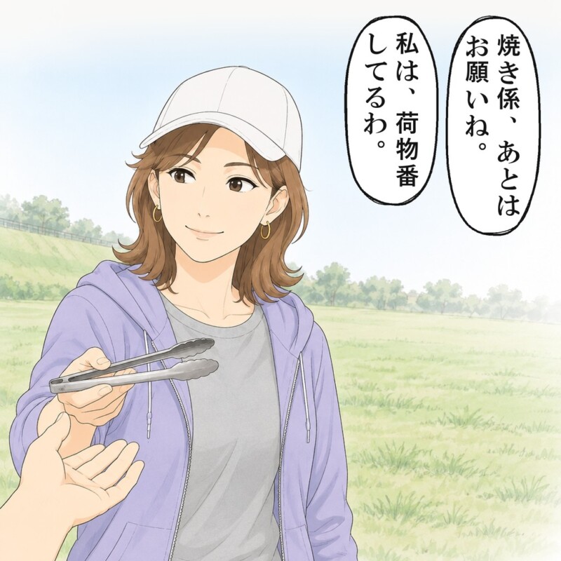 仕切り役のママ友は1枚だけ焼くと、トングを私に渡しました