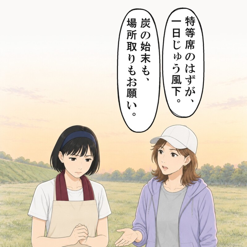 片付けも場所取りも押しつけられ、私は両手を握りしめました