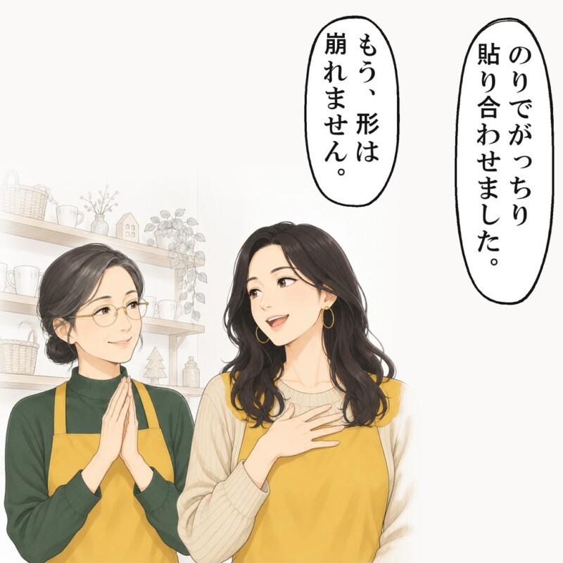 同期は、のりでがっちり貼ったと店長に話しました