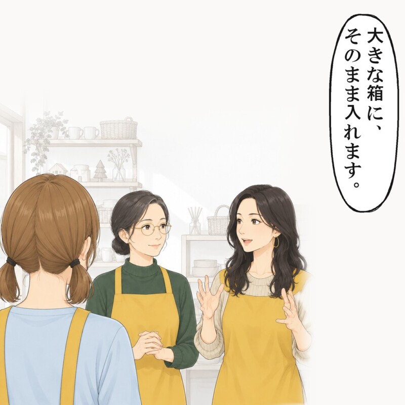 片づけ方を聞かれて、同期は箱にそのまま入れると答えました
