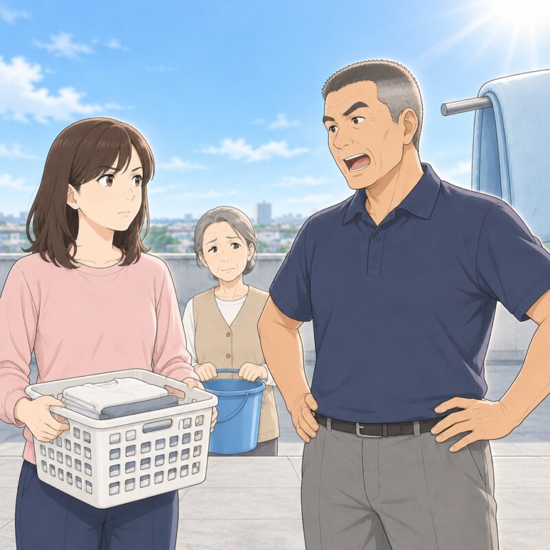 「洗濯物くらい干させろ」引っ越して半年の私の物干し竿を奪い、竿はなしだと脅す理事。管理人の前で自滅