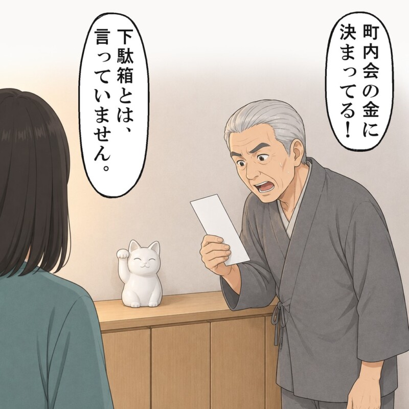 お義父さんは自分で、玄関の下駄箱の上の封筒を取り上げました