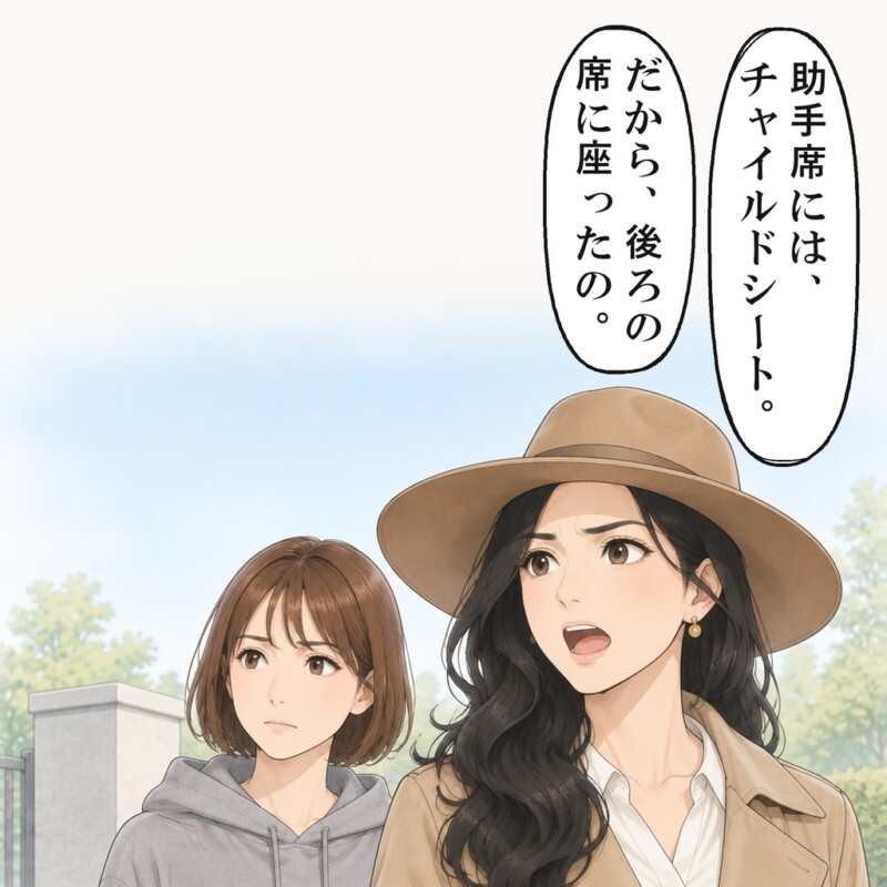 ママ友は、後ろの席の足もとにストールを忘れたと言いました