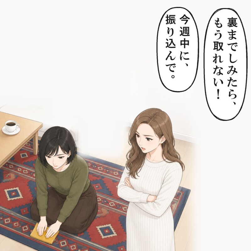 裏までしみたら取れないと言われ、私はコーヒーのしずくを押さえました