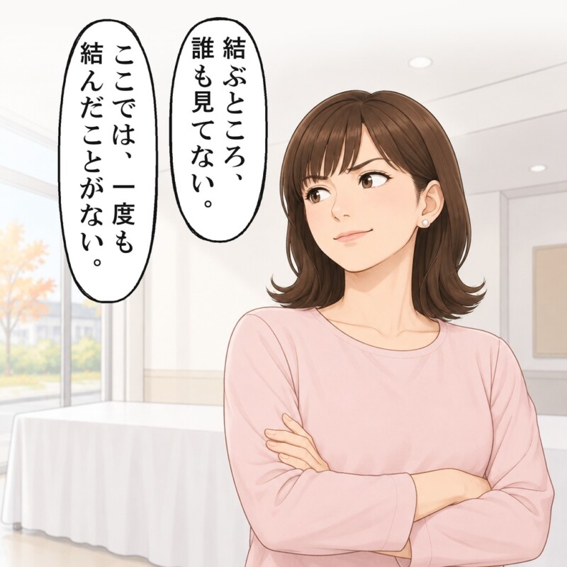 幹事は、私が結ぶところを誰も見ていないと言いました