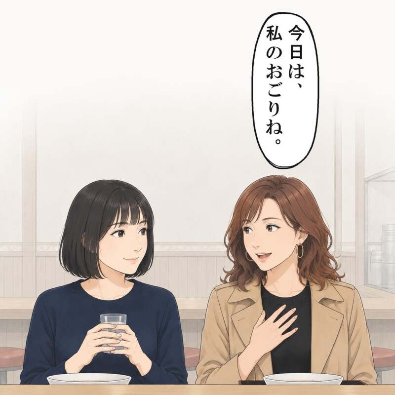 お客さんは連れの方に、今日は自分のおごりだと言いました