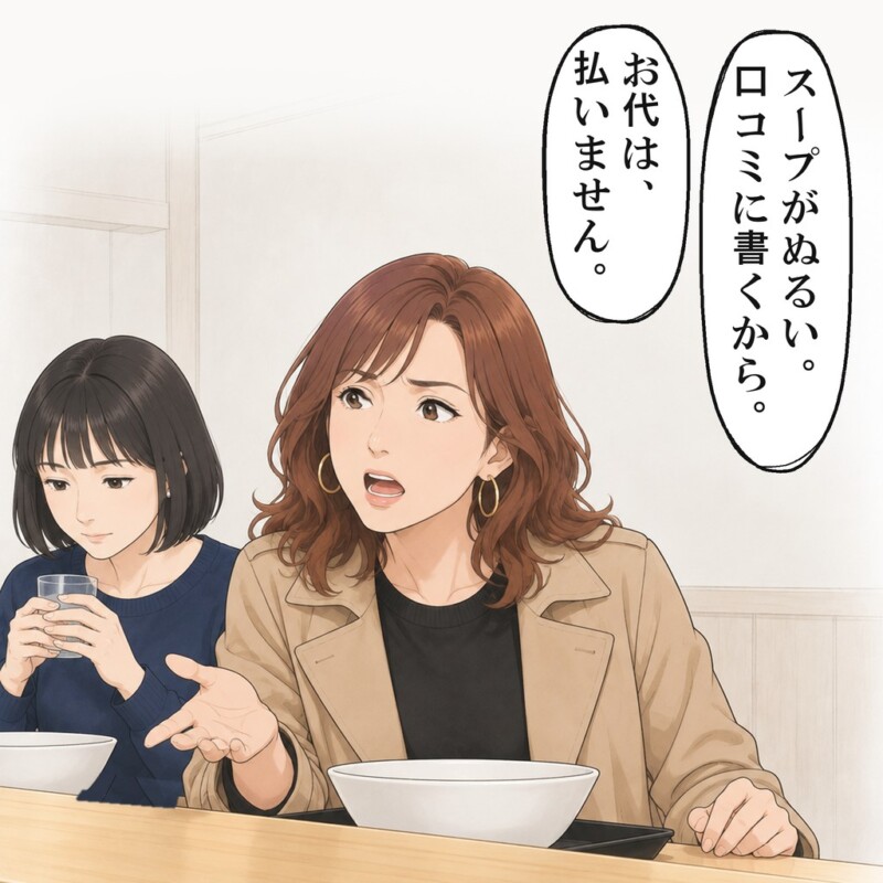 どんぶりがほぼ空になってから、スープがぬるいと言われました