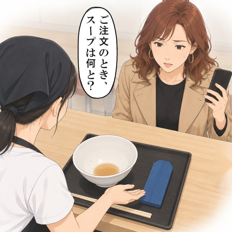 青い木札は、ぬるめのご注文のときだけお盆に置きます
