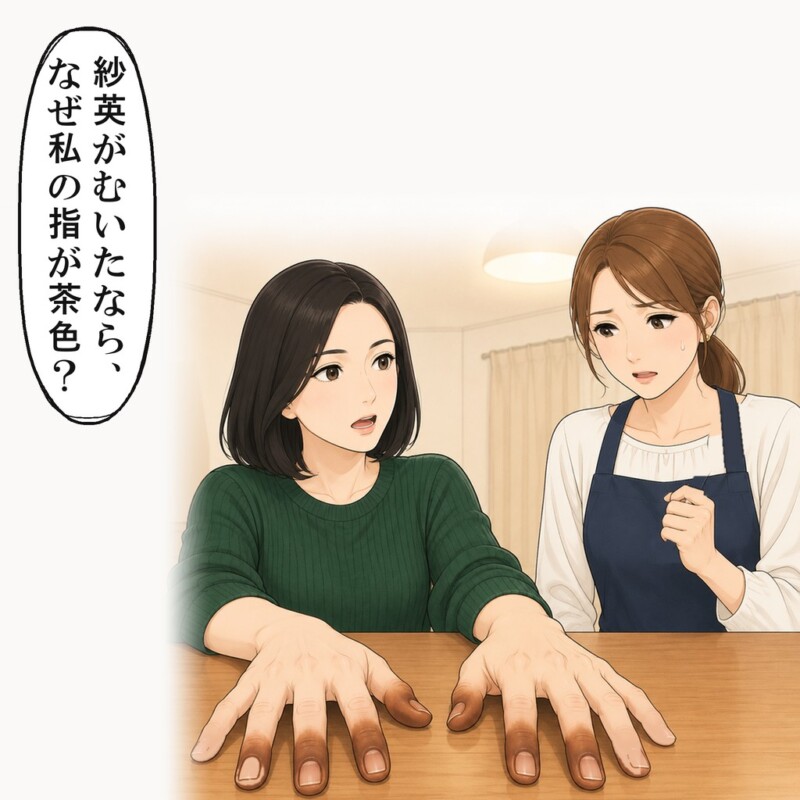 栗の鬼皮をむく作業で、爪のきわに渋の色が残ることがあります