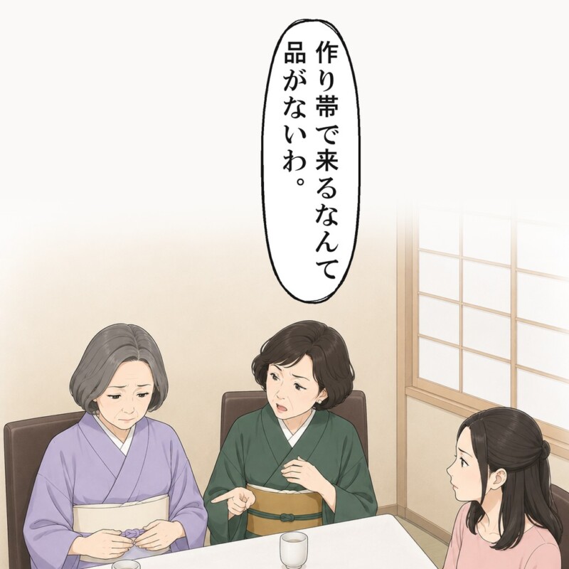 母が作り帯で来たと話すと、伯母は品がないと言いました