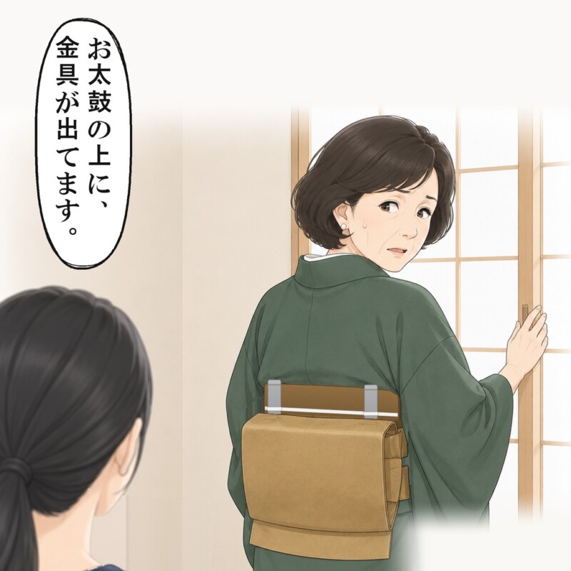 伯母のお太鼓の上から、母と同じ作り帯の金具が見えました