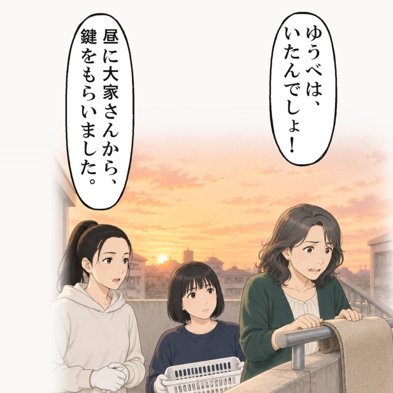 女性は手すりをつかんだまま、固まった顔をしていました