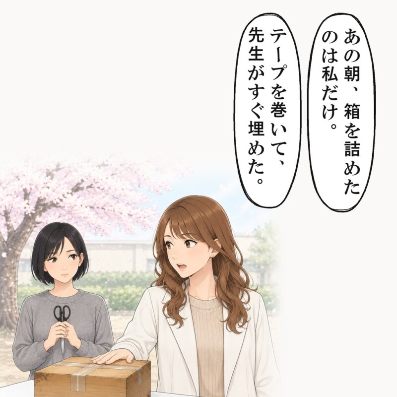 同期の女性は、あの朝に箱を詰めたのは自分だけだと言いました