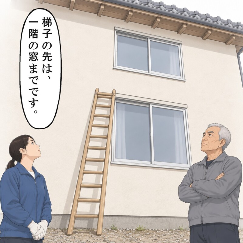 梯子の先が一階の窓の高さで止まるのを、私は見上げました