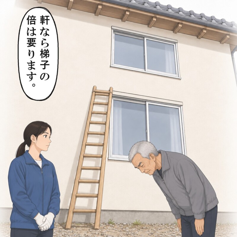 義父は梯子の脇で、私に深く頭を下げました