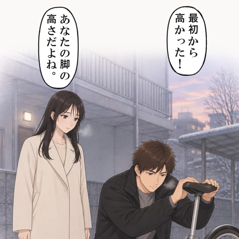 元カレは駐輪場で肩を落とし、サドルに手をかけました